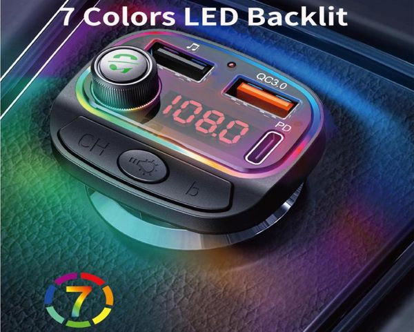 Bluetooth 50 Auto MP3 -Player FM Sender Wireless Hands Car Kit Support QC3018W PD -Ladegerät mit EQ LED RGB Backlit5746431