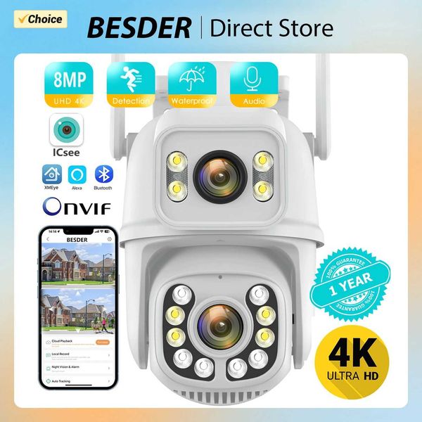 Telecamere IP 8MP 4K PTZ WiFi IP Telecente Protezione Sicurezza Protezione Dual Lens ScreenEncor Night Vision4MP Camera IP CCTV Surveillance Camera ICSEE App 240413