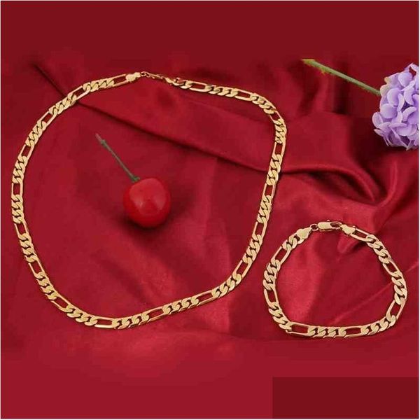 Anhänger Halsketten 24k Gelbgold gefüllt Herren Nickel Set von Figaro -Ketten -Halsketten Armband Drop Lieferung Schmuck Anhänger DHMXD