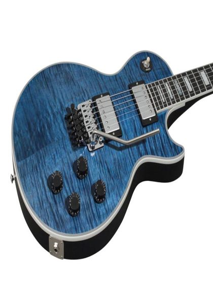 Custom Shop Alex Lifeson Indigo Blue Big Fat Flame Maple E -Gitarre Floyd Rose Tremolo geschnitztes Axcess -Halsgelenk Ausschnitte loc4349286