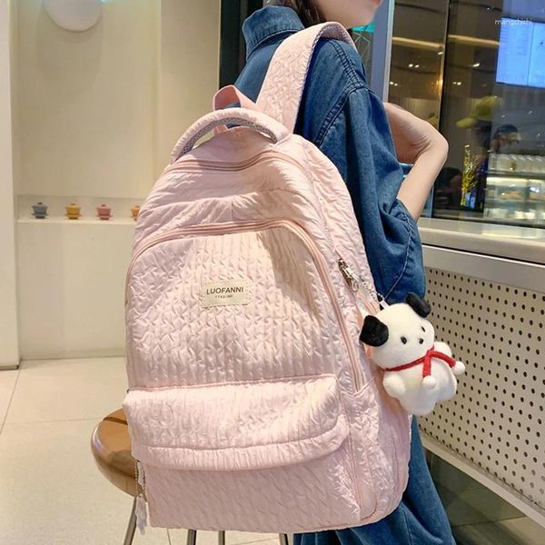 Backpack Women Kawaii Pink Teenager Nylon Laptop Book Bag Girl Men Men Trendy College Moda Feminina Escola de Viagem Estudante legal