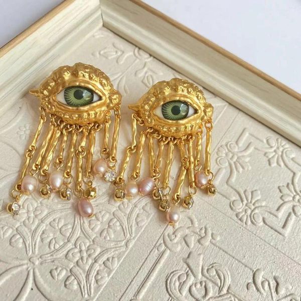 Bolzenohrringe Frauen Vintage Eye Ohrring übertrieben trendy Barockstil imitierten Perlenschmuck zarte Quastenschmuck