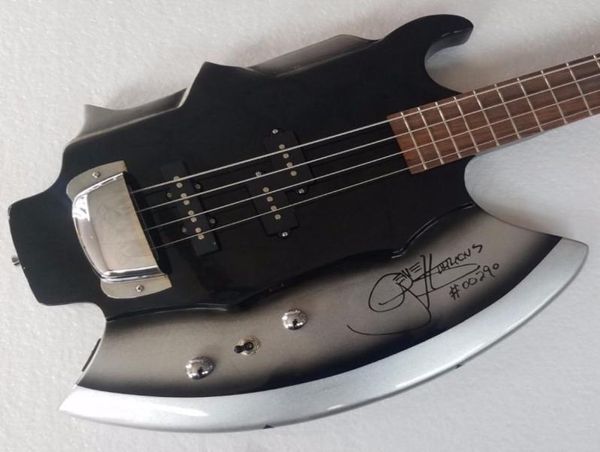 Seltenes Xort -Gen Simmons Axe Signature Gitarre Black Sliver 4 Saiten Elektrische Bassgitarre Präzision Bass Hals -Tonabnehmer Chrom Bridg7934996