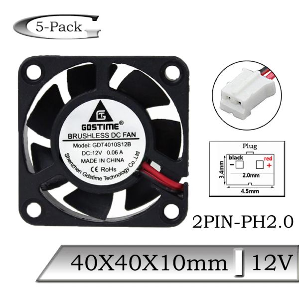 Soğutma 5 PCS GDSTIME DC 12V 2PIN 4CM 40X40X10mm 40mm Mini 7 Bıçaklar Soğutma Fanı 40mmx10mm 3D Yazıcı Soğutucu Havalandırma Fanı