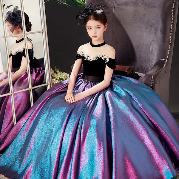 Noble Purple/Black Jewel Taffeta Girl's Pageant Dresses Girl's Girl's Girl's Dresses Abite di Flower Girl Girls Grions