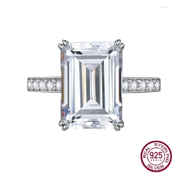 Clusterringe S925 Silberring High Carbon Diamant Emerald Schnitt Rechteck 10 14 Grad einfacher vielseitiger Schmuck für Frauen