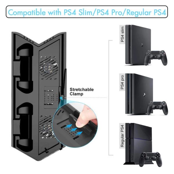 Стенды PS4 Slim/Pro Universal Vertical Vertical Swent с двойным контроллером зарядной станции охлаждение вентилятор 14 игр для игровой станции 4 PS4