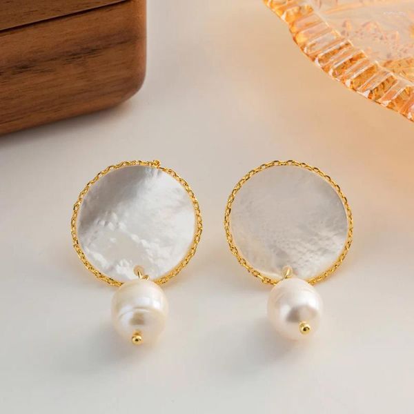 Orecchini a pennaglie con guscio naturale goccia di perle d'acqua dolce perle per perle di orecchini gioielli di moda di moda 18k rame placcato in oro