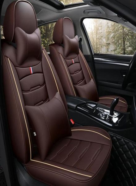 Copertini per sedili per auto per mazda in pelle durevole in pelle regolabile a cinque sedili tappetini cuscini design a corona Coffee22777702