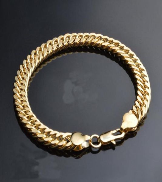 18K Solid Fine Gold Finish Curb Chain Link Solid Link Bracelet 10mm Menções Presente de Fomentnning6861079