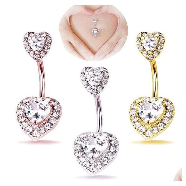 Navelglockenknopf Ringe y 316L Chirurgische Stahl Frauen doppelte Edelstein Bauchbalken Ringkörper Piercing Stangen Schmuck Drop Lieferung DHZBR