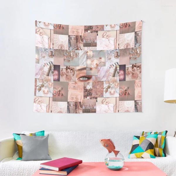 Mulher estética de tapeçarias elegante Rosegold Collage Tapestry Wall Hanging Decor Tapestrys
