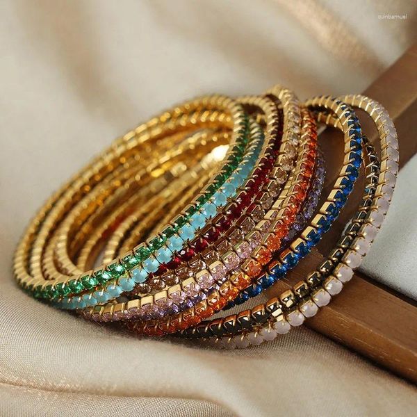 Braccialetti di fascino colorato zirconia cubica tennis per donne in acciaio in acciaio elastico 18k a colori oro a mano di gioielli impilabili all'ingrosso