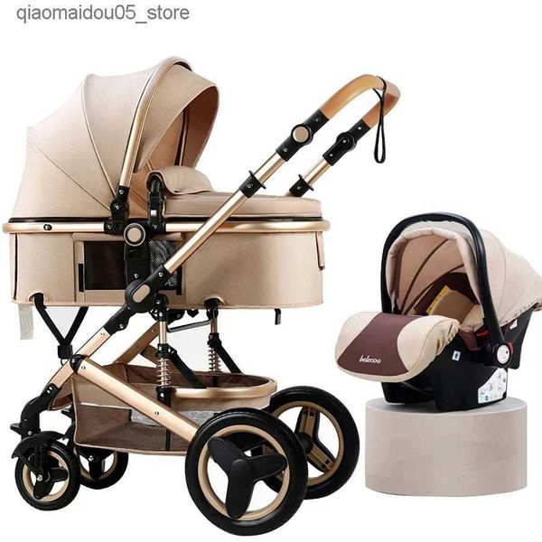 Carrinhos de bebê# 3 em 1 Paisagem alta carrinho de bebê com assentos de carro e conjunto de luxo de luxo de mão Q240415