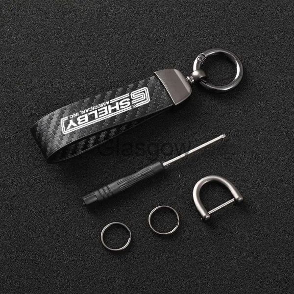 Кольца Car Key Key Highgrade Carbon Fiber Кожаный автомобильный автомобиль подковы подковы для Ford Mustang Shelby Mondeo Mk GT 350 500 Cobra Focus c