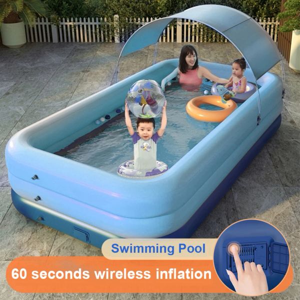 Accessoires 210 cm 3 Schicht Automatisch iatierbares Schwimmbad Große Pools für familien entfernbare Kinderpool Ozean Ball PVC Bath Kids