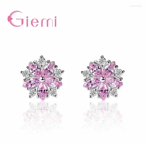 Stift Ohrringe rosa schöne Blumen Design hell kubisch Zirkonia 925 Silbernadelschmuck Geschenk für Frauen Freundin Freundin