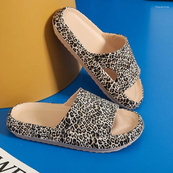 Slippers Summer feminino estampa de leopardo EVA Slides 2024 Lightweight Open Toe Slip On Sandals Fashion Bottom Beach Men