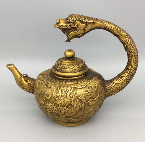 Figurine decorative Antique Bronze Ware Qianlong Year Dragon Dragon Kettle Teapot Hip Flask Home