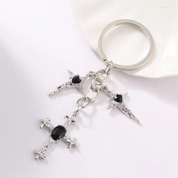 Schlüsselanhänger Y2K Trendy Cross cool hübsche schwarze Strassschlüsselringe für Frauen Mädchen Freundschafts Geburtstag Geschenk handgefertigter DIY -Schmuck