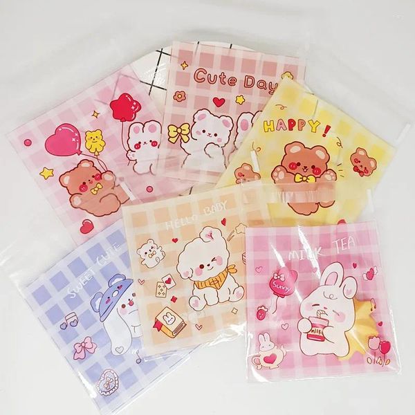 Enrole de presente Bear Candy Bag Cartoon Transparente Plástico Authesivo Cookie Opp Wedding Birthday Party Decor Diy Bolsa