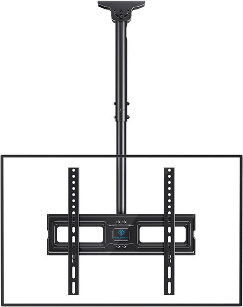 Montagem de TV de teto para exibições de tela plana de 26-65 polegadas, o suporte de TV de teto ajustável pendurado se encaixa na maioria das TVs LCD LED OLED 4K, o suporte do teto da vara mantém até 110 libras