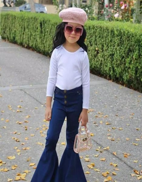 INS Baby Jean Toddler Kids Baby Girls Flare calças de jeans jeans Jeans Jeans Jeans Kawaii para meninas infantil Conjunto infantil B2787020