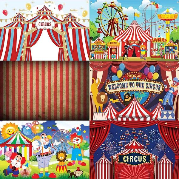 Forniture per feste Wall Circus Decorazione tema decorazione pografia da sfondo carnival carosel po banner tenda di sfondo di buon compleanno personalizzato