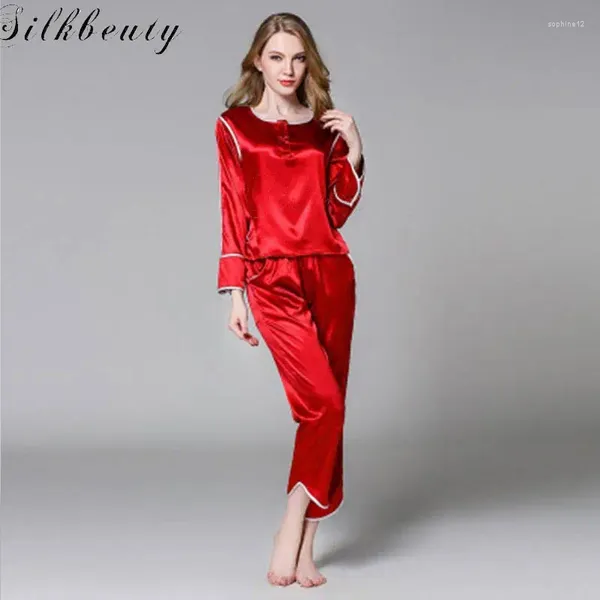 Home Clothing Silkebeuty Schwangere Frauen Anpassen von Seidenpyjamas Set Langarm Hosen zwei Sätze Nachtwäsche stillen luxuriös