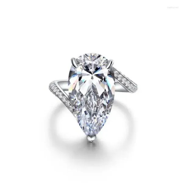 Anelli a grappolo 925 sterling argento grande forma a pera solitaria anello di fidanzamento cz per donna festa di gioielli