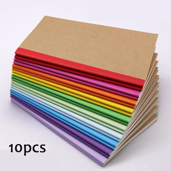 Defterler 5pcs/10pcs A5 Kraft Paper Notebook Araba Hattı Düz ​​Renk Retro Retro Strip Renk Günlüğü Öğrenci Egzersiz Kitabı