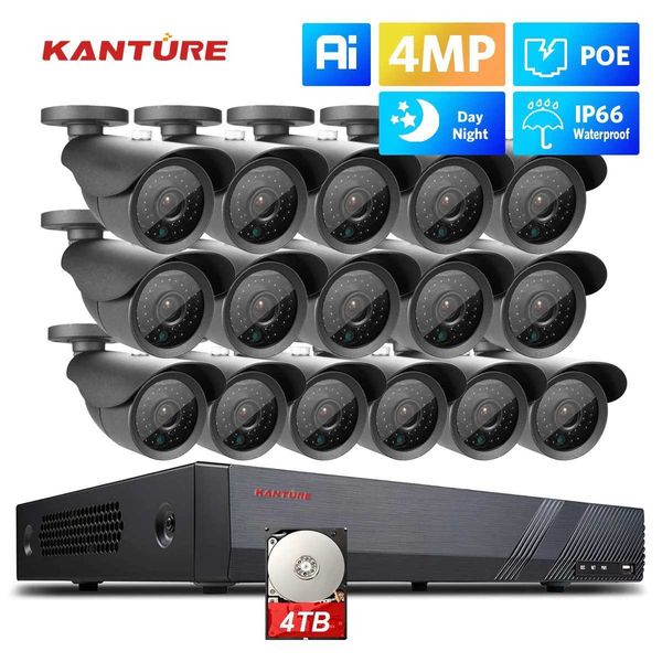 IP Kameralar Kanure 4K NVR CCTV Güvenlik Kamera Sistemi 16CH 4MP AI İnsan Tespiti Su Geçirmez IP Kamera Gece Görme Video Gözetim Kiti 240413