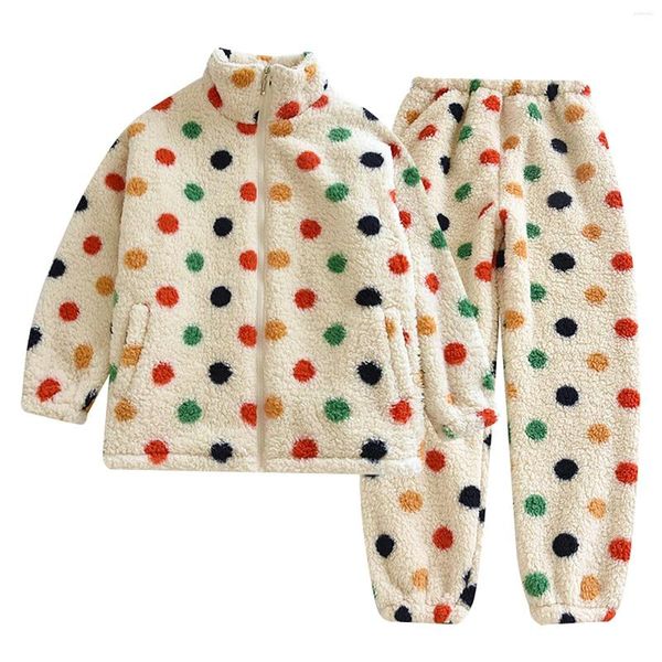 Home Clothing Winter Wolle Plüsch Pyjama Sets Frauen dicker Samtpunkt Dot Candy Print Jacke Hosen Fleece Loungewear Nacht Anzüge Homewear