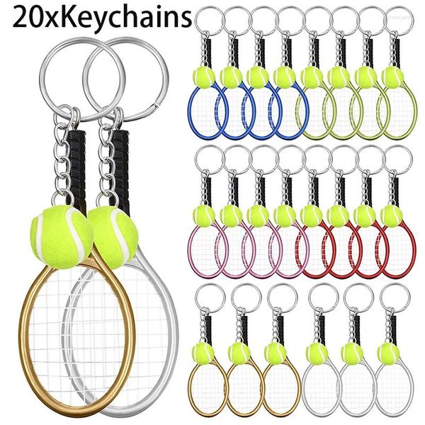 Keychains 20pcs Tennisschlägerschläger Key Ring Keychain Alloy Ball Split Schmuck für Sportliebhaber Team