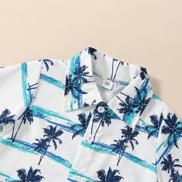 Roupas conjuntos de roupas para criança menino de verão de roupas havaianas de árvore impressão de árvore de manga curta Botão de lapela de camisa elástica