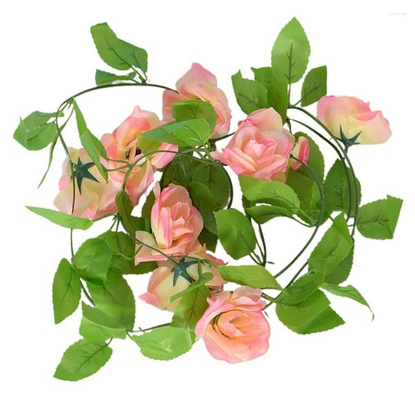 Flores decorativas em casa Artificial Flower Vine Garland El Fake Rose Decoração de Casamento Jardim Po Props Office Plant Rattan Wall Hanging