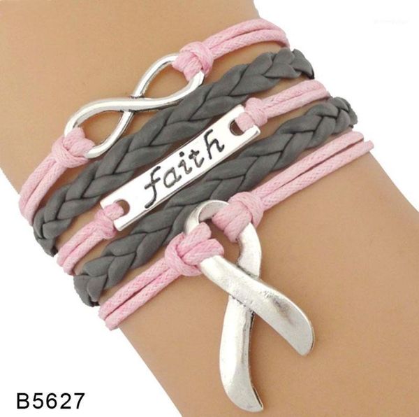 Love Faith glauben Hope Ribbon Beten für Brustkrebs Saugen Bewusstsein Kämpfer Überlebender Rosa Leder Wrap Armbänder für Frauen11737193