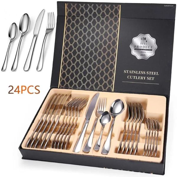 Spoonserware da 24 pezzi posate posate set di utensili in acciaio inossidabile per 6 includere un cucchiaio forcella per coltelli