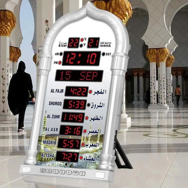 12V Mesquita Azan Relógio de oração Islâmico Mesquita Azan Calendário Muslim Orate Relógio da parede Alarme Ramadã Decoração de casa Controle remoto 240403