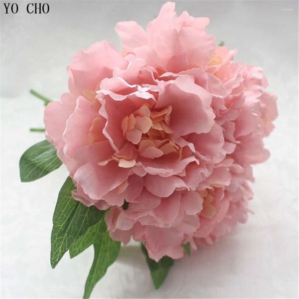 Flores decorativas Decoração de casamento 5 Cabeça Diy Rose floral 1 Bouquet Artificial Silk Peony Flower Hydrangea Touch Real Touch