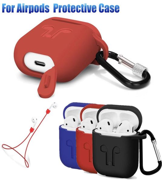 Bolsa de casos para iPhone 7 Bluetooth EarBhone Apple AirPods Caixa de silicone à prova de choque com pó de pó de pulseira antilost9940442