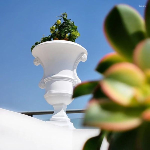 Vasos Estilo Europeu Flowerpot Branco Plantas verdes verdes de vidro Plástico reforçado Pátio de plástico pátio simples Decoração vaso interno