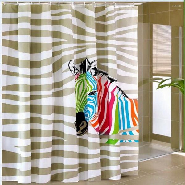 Tende per doccia felici in poliestere in poliestere tenda zebra multicolore waterproof fabric di tessuto bagno africano tende da bagno africano.