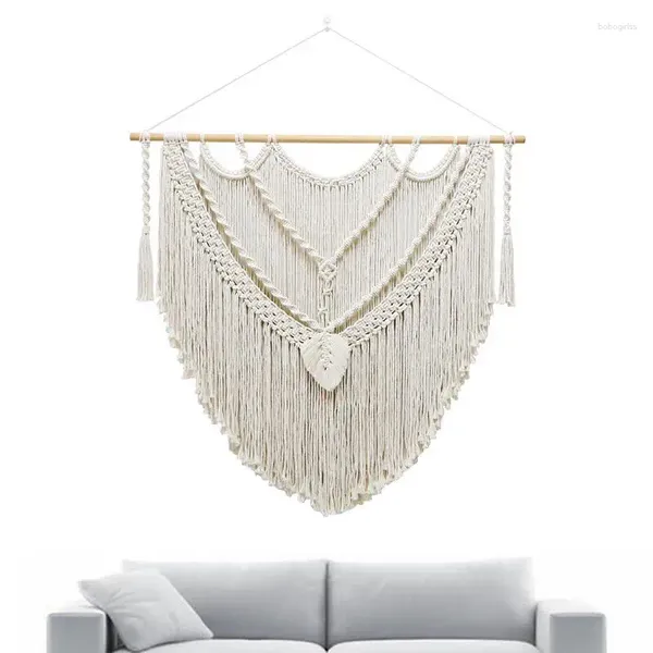 Camess Boho Goblen MacRame Duvar Dekor Sanat Dokuma Bömlak Banner 39.37x39.37inch Modern Bej Püskül