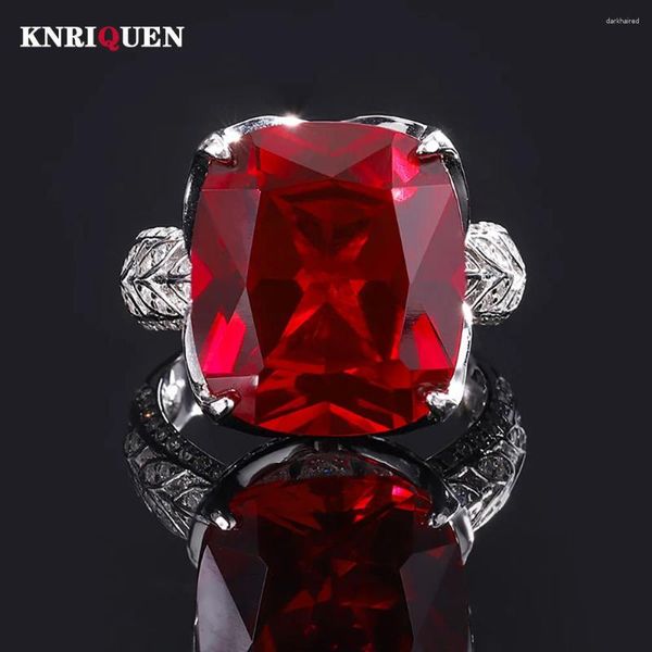 Küme Yüzükleri 2024 Vintage 925 STERLING Gümüş 14 16mm Ruby Kadın Taş Düğün Kokteyl Partisi Güzel Takı Yıldönümü Hediyesi