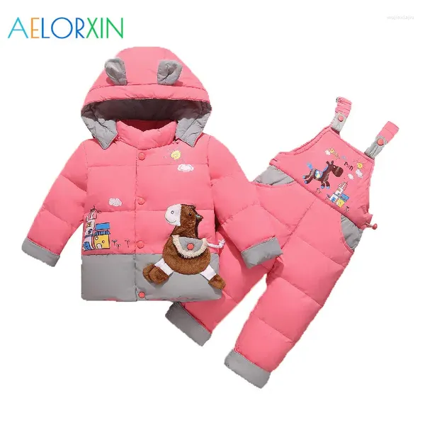 Daunenmantel 11.11 Kinder Baby Kinder Entenjacke Set Hosen Parka Hoodies Oberbekleidung Mädchen Warm Winter Overalls