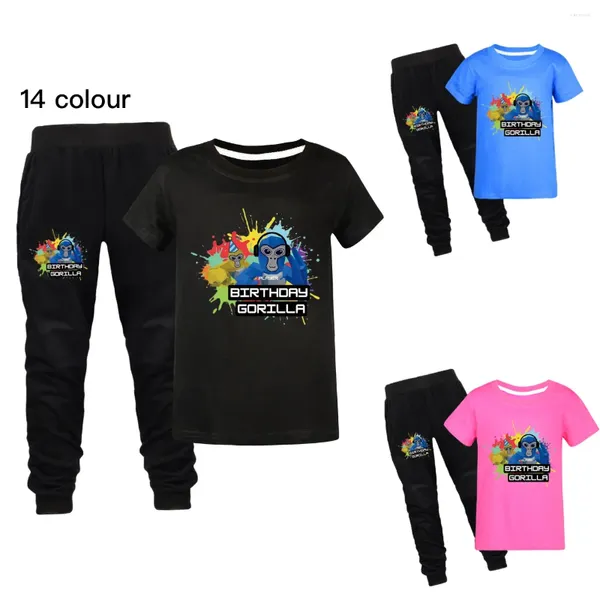 Roupas conjuntos de roupas Gorilla Tag Monkey Rous Kids Manga curta Calças de camiseta 2pcs Conjunto de garotas garotas de algodão