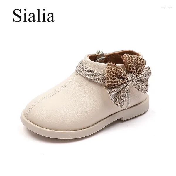 Stivali Sialia Autumn Children for Girls Shoes Kids Zip in pelle farfalla Knot Party Fashion Caviera Bota Infantil Menina 2024