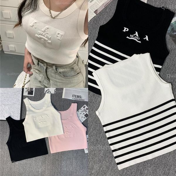 Kadın Giyim Camis Tasarımcı Tişört İtalya Milan High-End Marka Seksi Tanklar Üst sevimli Camisole Partisi Siyah Çizgili Yoga Mahsultop Yelek Üstleri Örgü kısa kolsuz tees