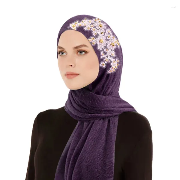 Lenços hijabs lenço islâmico muçulmano para mulheres brilhos de ouro contas turbante ramadan falard musulmane femme long headscarf